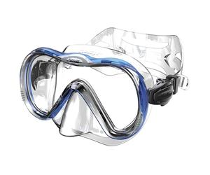 SEAC Boss - Máscara de Snorkel para Adultos de Silicona con Monolente de Vidrio Templado Antiimpacto, Ajuste Rápido, Correa Regulable, Azul, Estuche rígido Negro