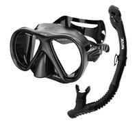 SEAC Set bis Iena Dry - Set de Máscara de Doble Lente de Silicona y Tubo con Sistema Dry Top y Válvula de Purga, para Buceo y Snorkel, Negro/Plata