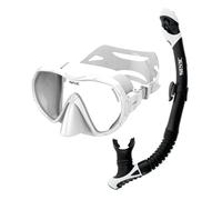 SEAC Set bis Rondò Dry - Set de Snorkel para Adultos con Máscara Frameless Monolente de Vidrio Templado y Tubo Snorkel Dry Top con Válvula de Purga y Boquilla Ergonómica de Silicona