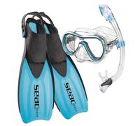 SEAC Set Sprint Dry Conjunto de Snorkeling con máscara de Buceo, esnórquel y Aletas de talón Abierto, para niños, Adultos Unisex, Azul, 42/44