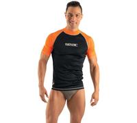 SEAC T-Sun Short Man, Camiseta de protección Rash Guard para esnorkel y natación Anti UV, Negro/Naranja, L