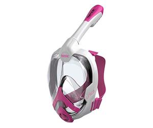 SEAC Única Máscara de Buceo Integral para Snorkel Full Face 180° con Bolsa para niños y Adultos, Blanco/Rosa, Junior