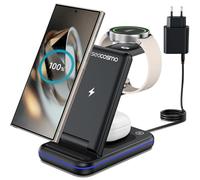 seacosmo Estación de carga plegable 3 en 1, estación de carga inductiva de 15W para Galaxy Watch 8/7/6 Classic/5/4/3/2/Pro, cargador inalámbrico compatible con S25/S24/23/22/21/FE/Ultra Z Flip/Fold 7