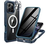 seacosmo Funda Antiespía para iPhone 16 Pro 6,3", Compatible con Magsafe, Antispy Pantalla Integrada de Cristal Templado, Protección de Cámara, Carcasa 360 Grados Antichoques Frente Retro, Azul