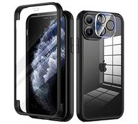seacosmo Funda para iPhone 11 Pro, Antigolpes 360° con Cristal Templado y Protector de Lente de Cámara [9H HD], Transparente, Antiarañazos - Negro
