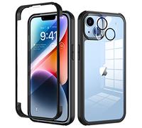 seacosmo Funda para iPhone 14 con Protector Pantalla Cristal Templado HD, Protector de Lente de Cámara Vidrio Templado 9H, Anti-Arañazos Antigolpes 360° Carcasa Transparente para iPhone 14 6.1''-Negro