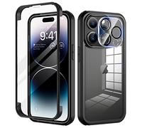 seacosmo Funda para iPhone 14 Pro 6.1'' con Protector de Pantalla Cristal Templado Incorporado y Lente de Cámara [9H HD] Doble Cara Bumper Transparente 360° Carcasa iPhone 14 Antigolpes, Negro