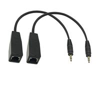 Seadream Paquete de 2 adaptadores de balun de audio estéreo de 30 cm CC de 3,5 mm a RJ45 hembra a cable Ethernet Cat5/6/7 de hasta 1000 pies