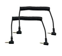 Seadream Paquete de 2 cables de audio en espiral en ángulo de 2,5 mm; en espiral de 2,5 mm a 2,5 mm de ángulo doble macho a macho estéreo para auriculares Jack chapado en oro Cable de enchufe