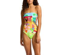 Seafolly Bandeau One Piece Swimsuit with High Cut Leg Traje de baño de una Sola Pieza, Cuba Turquesa, 40 para Mujer