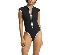 Seafolly Traje de baño de una Pieza con Mangas Casquillo y Cremallera Frontal Sola, Beach Bound Black, 40 para Mujer