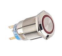 SEAFRONT Interruptor de Botón Pulsador de Acero Inoxidable de 19 Mm, Interruptor de Enganche Iluminado por LED 12 V 24 V, Cabeza Plana Autoblocante IP65 con 1NO1NC para Paneles Industriales Marinos