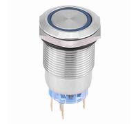 SEAFRONT Interruptor de Botón Pulsador de Acero Inoxidable de 19 Mm, Interruptor de Enganche Iluminado por LED 12 V 24 V, Cabeza Plana Autoblocante IP65 con 1NO1NC para Paneles Industriales Marinos