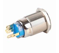 SEAFRONT Interruptor de Botón Pulsador de Acero Inoxidable de 19 Mm, Interruptor de Enganche Iluminado por LED 12 V 24 V, Cabeza Plana Autoblocante IP65 con 1NO1NC para Paneles Industriales Marinos