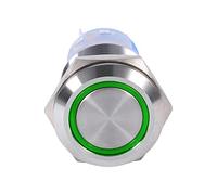 SEAFRONT Interruptor de Botón Pulsador de Acero Inoxidable de 19 Mm, Interruptor de Enganche Iluminado por LED 12 V 24 V, Cabeza Plana Autoblocante IP65 con 1NO1NC para Paneles Industriales Marinos