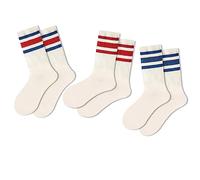 seagallery Calcetines deportivos para mujer, estilo retro, casual, a rayas, multicolores, para mujer, Paquete de 3 unidades, azul/rojo, Altoa única