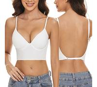 seagallery Sujetadores de espalda baja para mujer, con cuello en V profundo, sin espalda, con tirantes múltiples, convertible, con levantamiento de alambre, blanco, M