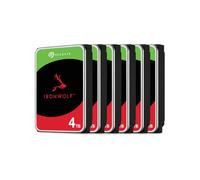Seagate Pack de 6 IronWolf 4TB Disco Duro Interno, NAS HDD, 3.5 Pulgadas, 5400 RPM, CMR, 256 MB de Caché, SATA 6GB/s, Plata, Incluye 3 Años de Servicio de Rescate, FFP, Modelo: ST4000VN006