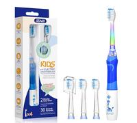 Seago Cepillo de dientes eléctrico para niños a partir de 3 - 12 años, cepillo de dientes infantil con luz de color, temporizador inteligente, 4 cabezales suaves, resistente al agua, cepillo de