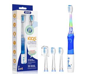Seago - Cepillo de dientes eléctrico para niños a partir de 3-12 años, cepillo de dientes infantil con luz de colores, temporizador inteligente, 4 cabezales de cepillo suaves, impermeable, cepillo de
