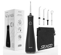 SEAGO Ducha bucal, 5 boquillas, 3 niveles de intensidad del chorro de agua, depósito de agua extraíble, IPX7 impermeable, recargable para viajes, con un aspecto sobrio y elegante SG-8001(negro)
