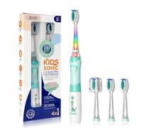 Seago SG977 Cepillo Eléctrico Infantil - 24.000 Vibraciones con Luz LED, 4 Cabezales de recambio extra suaves, Temporizador de 2 minutos, IPX7 Impermeable para Niños de 3 Años en adelante - Verde