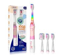 Seago SG977 Cepillo Eléctrico Infantil - 24.000 Vibraciones con Luz LED, 4 Cabezales de recambio extra suaves, Temporizador de 2 minutos, IPX7 Impermeable para Niños de 3 Años en adelante - Rosa