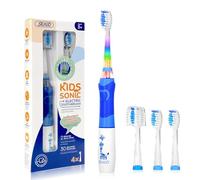 Seago SG977 Cepillo Eléctrico Infantil - 24.000 Vibraciones con Luz LED, 4 Cabezales de recambio extra suaves, Temporizador de 2 minutos, IPX7 Impermeable para Niños de 3 Años en adelante - Azul