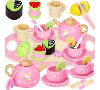 Seagoal Juegos de Té Infantiles, Accesorios Cocina Juguetes Juego de Roles, Juegos Infantiles Regalo Niño 3 4 5+ Años, Madera Accesorios de Cocina Juguetes Incluye Postre y Galletas