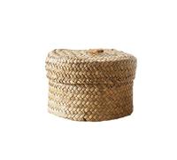 Seagrass Storage Basket - Large Woven Cylinder Bin with Dust-proof Lid | Natural Decorative Shelf Organizer for Snacks & Toys, Handwoven Boho Laundry Basket for Home & Office