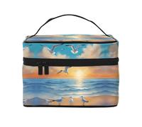 Seagulls by the sea - Bolsa de cosméticos de viaje para mujer, (9 x 6.5 x 6.2 pulgadas), bolsa de cosméticos portátil de gran capacidad, bolsa de cosméticos grande para niñas, Negro -, Talla única