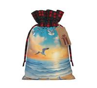 Seagulls by the sea - Bolsa de regalo con cordón de dos colores M hermosa conveniente para Navidad cumpleaños