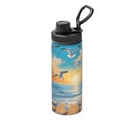 Seagulls by the sea - Botella de agua de acero inoxidable impresa - 18 onzas - Taza aislada de larga duración para correr, senderismo, ciclismo y montañismo
