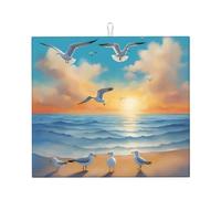 Seagulls by the sea - Tapete de secado de platos de cocina, tapete absorbente decorativo duradero lavable reutilizable para encimera de cocina, 16 x 18 pulgadas,