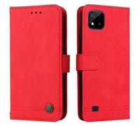 SEAHAI Cuero Funda para Realme C11 (2021) Billetera Estuche, Carcasa con Tarjetero/Cierre Magnético/Suporte/Bloqueo RFID, Ultradelgado Cartera Flip Cover Case - Rojo