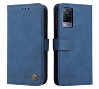 SEAHAI Cuero Funda para Vivo V21 5G/4G Billetera Estuche, Carcasa con Tarjetero/Cierre Magnético/Suporte/Bloqueo RFID, Ultradelgado Cartera Flip Cover Case - Azul