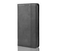 SEAHAI Funda Leather Folio para Xiaomi Poco M7 4G, Carcasa de Premium Cuero PU Elegante Magnético Adsorción Automática Ultrafino Flip Estuche con Ranuras y Tarjetas - Negro