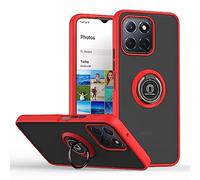 SEAHAI Funda para Honor 70 Lite 5G / Honor X6 / Honor X8 5G Estuche, Translúcida Escarchado Duro PC Carcasa Antigolpes TPU Bumper Silicona Cubierta con 360° Anillo Soporte de Metal, Rojo