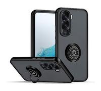 SEAHAI Funda para Honor 90 Lite 5G Estuche, Translúcida Escarchado Duro PC Carcasa Antigolpes TPU Bumper Silicona Cubierta con 360° Anillo Soporte de Metal, Negro