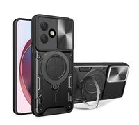 SEAHAI Funda para Honor X5C Plus, [Rugged Armour] Antigolpes Carcasa con Metálico Anillo Magnético Soporte y Cámara Deslizante Proteger, Anti-Caída Silicona Case - Negro
