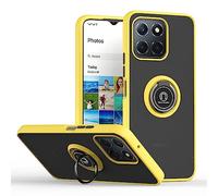 SEAHAI Funda para Honor X6a Estuche, Translúcida Escarchado Duro PC Carcasa Antigolpes TPU Bumper Silicona Cubierta con 360° Anillo Soporte de Metal, Amarillo