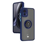 SEAHAI Funda para Motorola Edge 30 Neo/Edge 30 Lite Estuche, Translúcida Escarchado Duro PC Carcasa Antigolpes TPU Bumper Silicona Cubierta con 360° Anillo Soporte de Metal, Azul Real