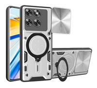SEAHAI Funda para Motorola Edge 60 Pro, [Rugged Armour] Antigolpes Carcasa con Metálico Anillo Magnético Soporte y Cámara Deslizante Proteger, Anti-Caída Silicona Case - Plateado