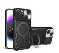 SEAHAI Funda para Motorola Moto G06/MOTO G06 Power, [Rugged Armour] Antigolpes Carcasa con Metálico Anillo Magnético Soporte y Cámara Deslizante Proteger, Anti-Caída Silicona Case - Negro