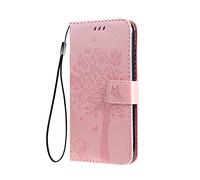 SEAHAI Funda para Motorola Moto G24/Moto G24 Power Billetera Estuche, Diseño de Patrón Bastante Hojas y Gato en Relieve Funda de Cuero, Elegante Ultrafino Carcasa Case, Oro Rosa