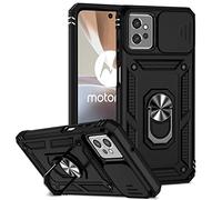 SEAHAI Funda para Motorola Moto G32, Estuche con 360 Grados Anillo Soporte y Cámara Deslizante Proteger [Grado Militar Anti-Caída] Silicona PC + TPU Bumper Antigolpes Carcasa - Negro