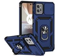 SEAHAI Funda para Motorola Moto G32, Estuche con 360 Grados Anillo Soporte y Cámara Deslizante Proteger [Grado Militar Anti-Caída] Silicona PC + TPU Bumper Antigolpes Carcasa - Azul