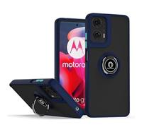 SEAHAI Funda para Motorola Moto G35 5G Estuche, Translúcida Escarchado Duro PC Carcasa Antigolpes TPU Bumper Silicona Cubierta con 360° Anillo Soporte de Metal, Azul Real
