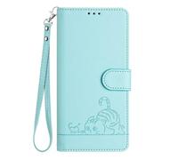 SEAHAI Funda para Motorola Moto G35 5G, Patrón Lindo Gato en Relieve Carcasa de Cuero, Billetera Cubierta con Suporte/Ranura para Tarjeta/Cierre Magnético/Bloqueo RFID, Verde Claro