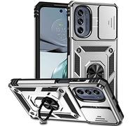 SEAHAI Funda para Motorola Moto G62 5G, Estuche con 360 Grados Anillo Soporte y Cámara Deslizante Proteger [Grado Militar Anti-Caída] Silicona PC + TPU Bumper Antigolpes Carcasa - Plata